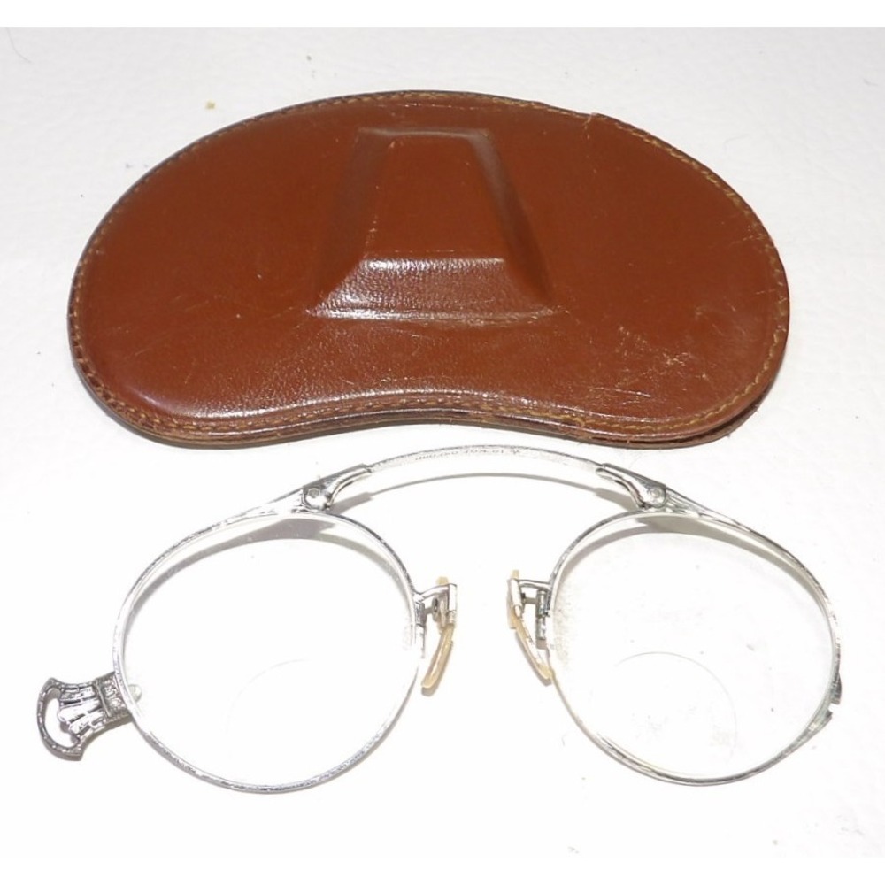 Vintage Pince-Nez Spectacles Engraved Spring Bridge Glasses Case 12KGF